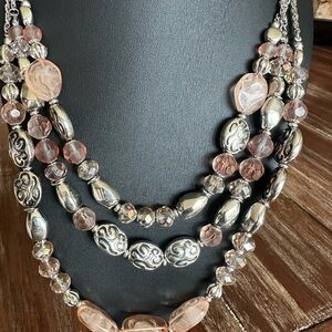 Ruby Rd. Multi-Strand Pink and Silver Beaded Statement Necklace VTG INSP.